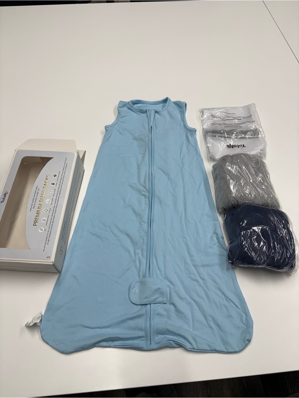 Sleeveless Light Blue Baby Sleep Bag with Front Zipper